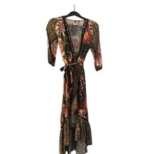 Farm Rio for Anthropologie  - Armonia Wrap Tropical Floral Maxi Dress size xs